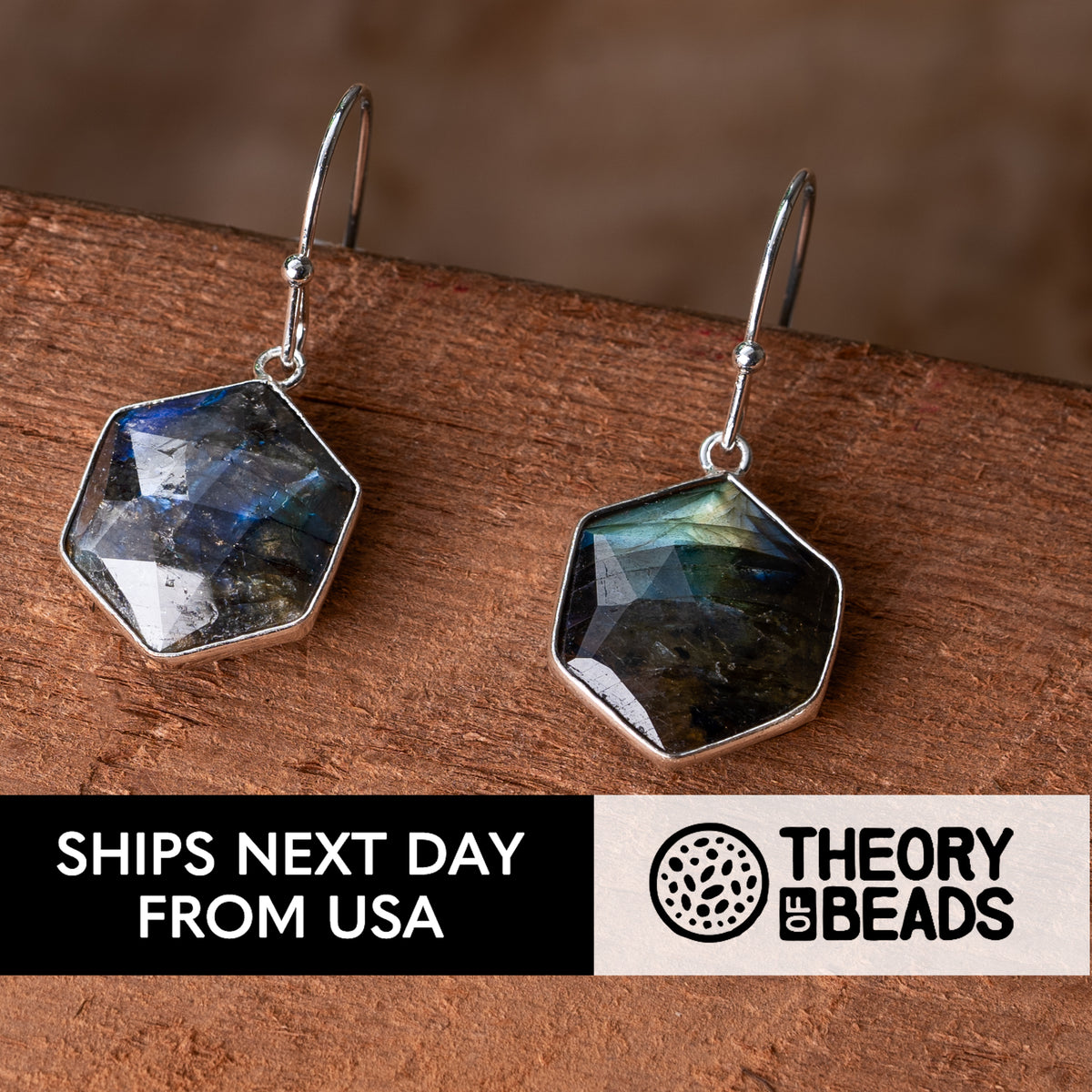 Sophisticated labradorite earrings with blue green accents by Theory of Beads 