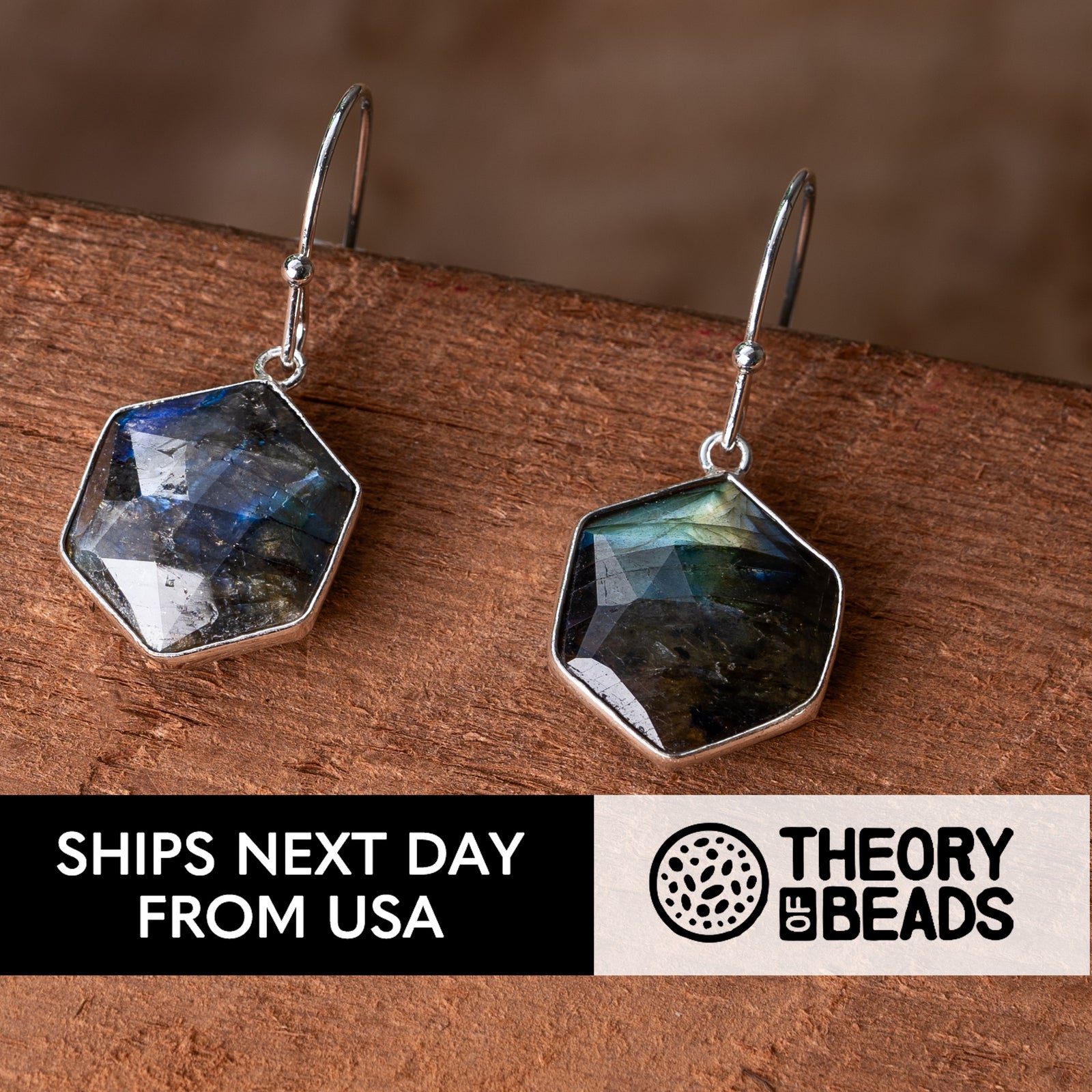 Sophisticated labradorite earrings with blue green accents by Theory of Beads 