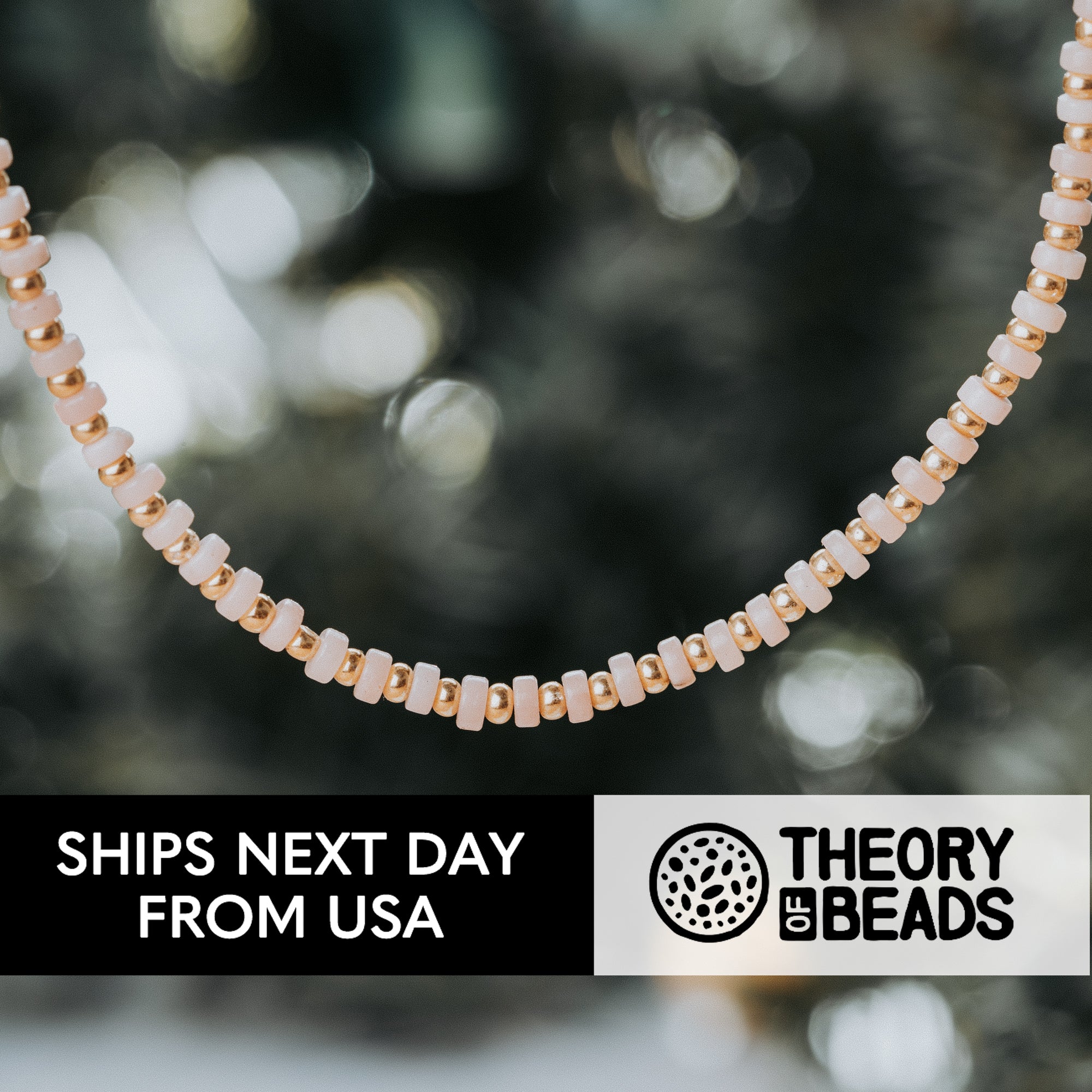 Rose quartz stone and gold beads choker for her