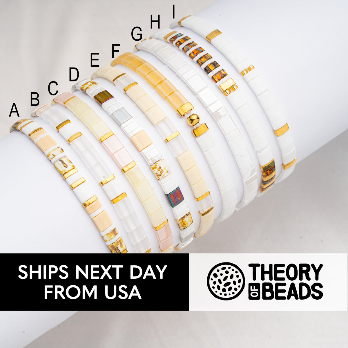 White and Gold Tila Beads Bracelets