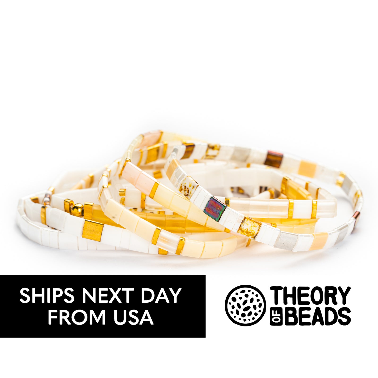 White and Gold Tila Beads Bracelets