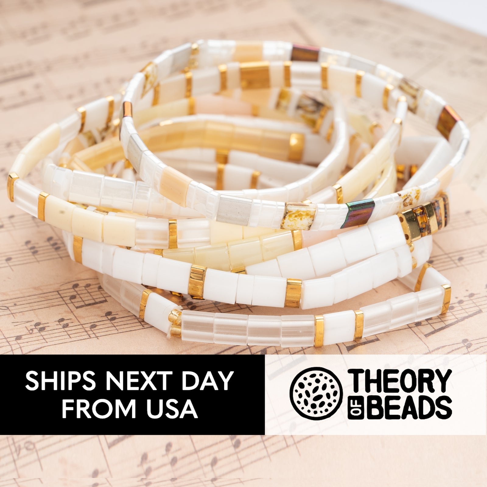 White and Gold Tila Beads Bracelets