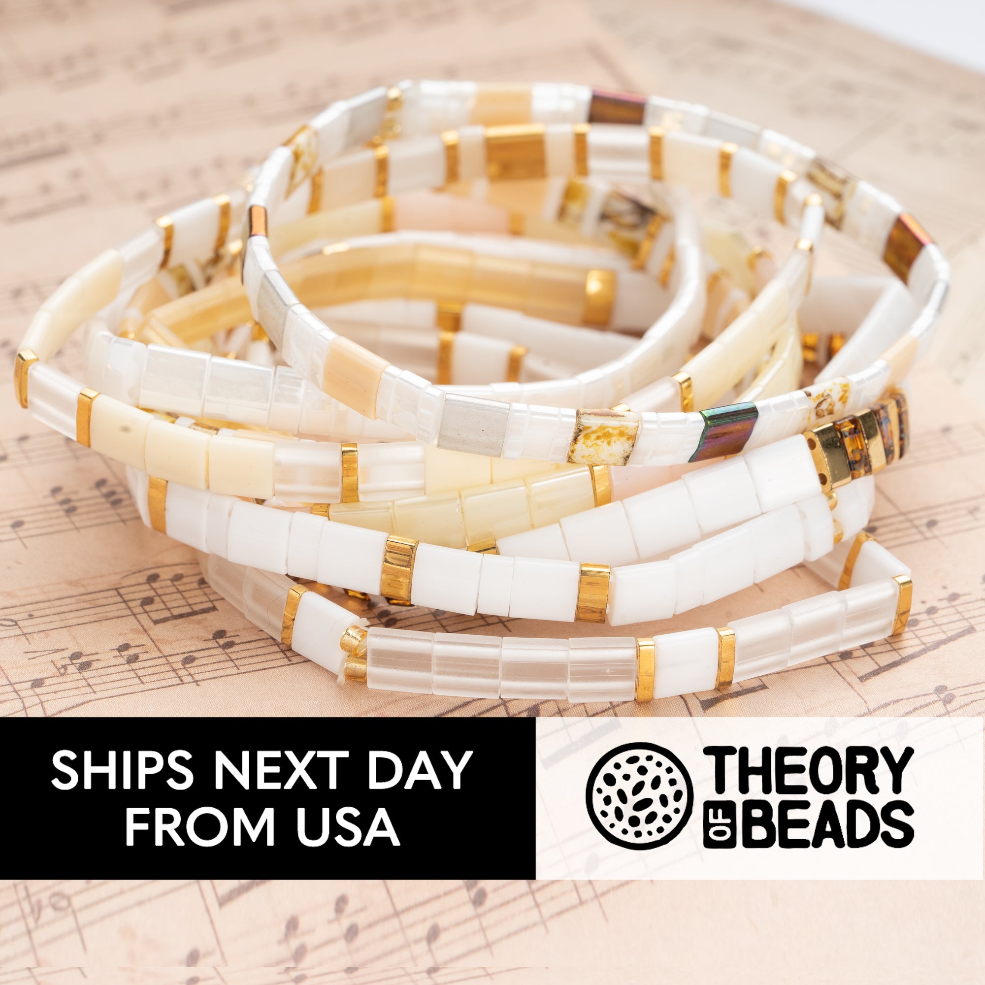 White and Gold Tila Beads Bracelets