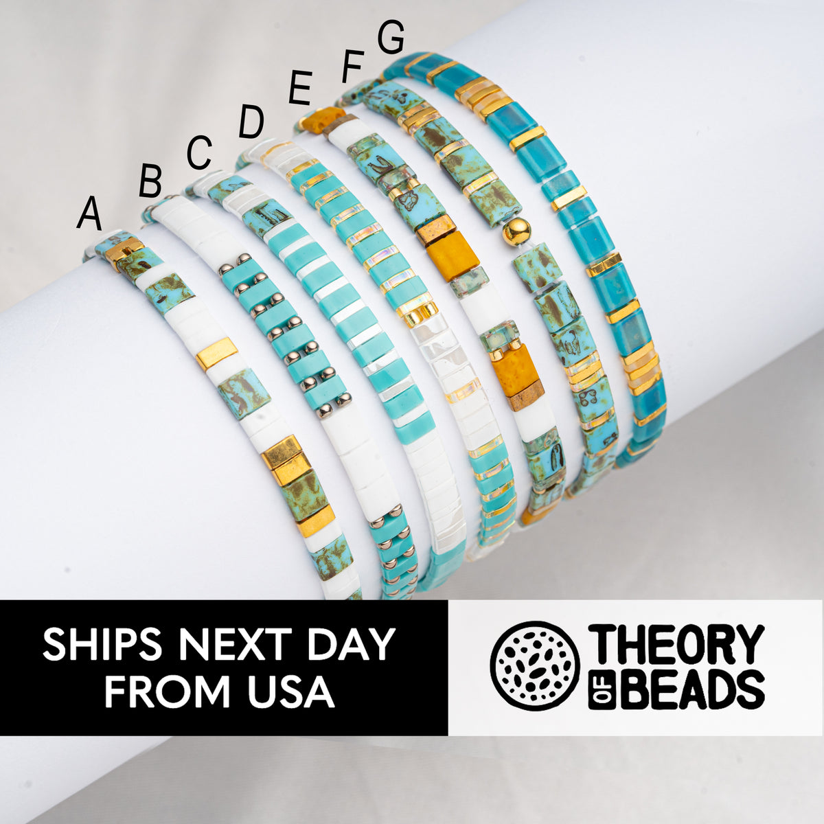 Turquoise Blue and Gold Tila Bead Bracelets