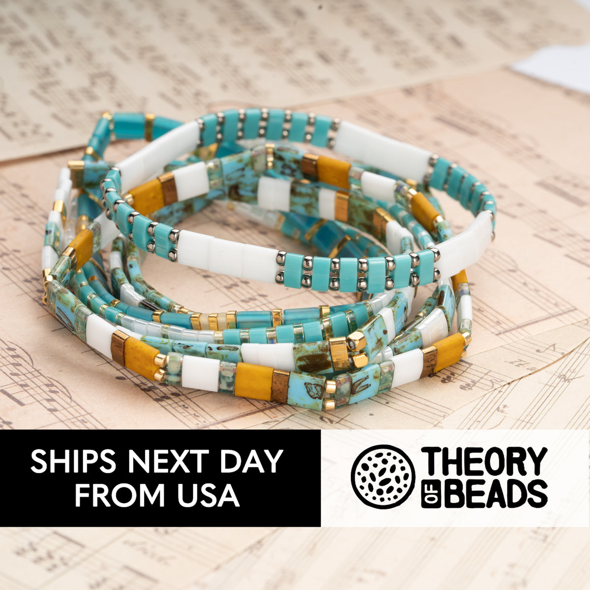 Turquoise Blue and Gold Tila Bead Bracelets