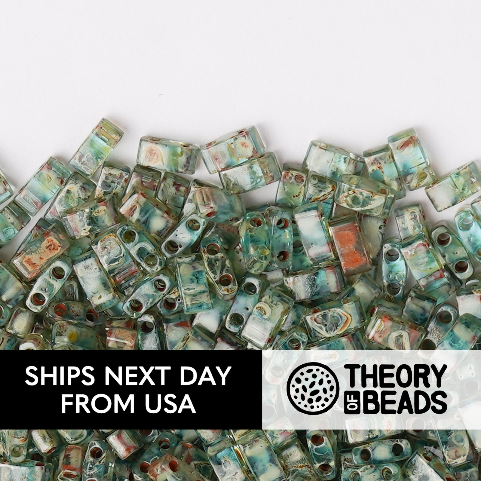 Picasso Olive Green Half Miyuki Tila Beads