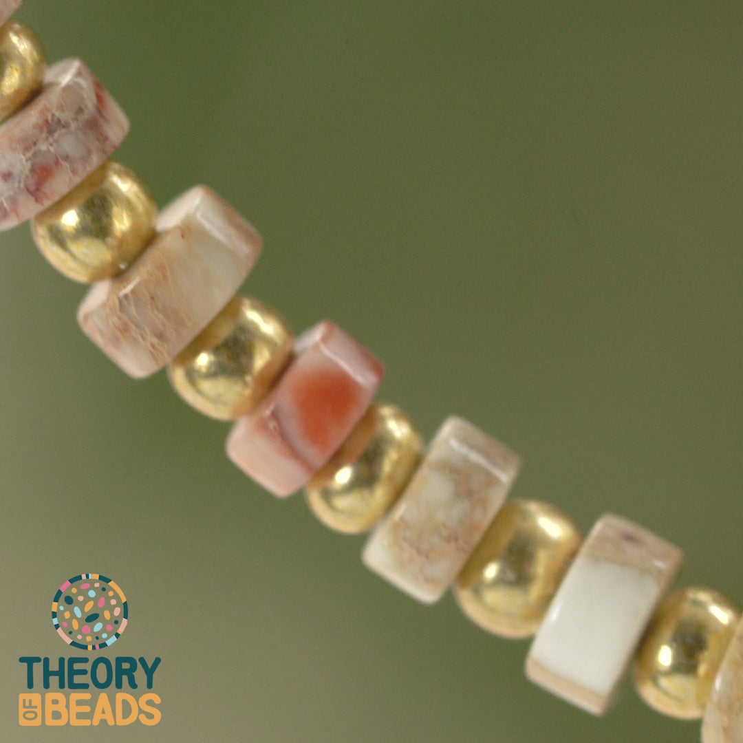 whie and gold stone bead necklace with natural jasper stones