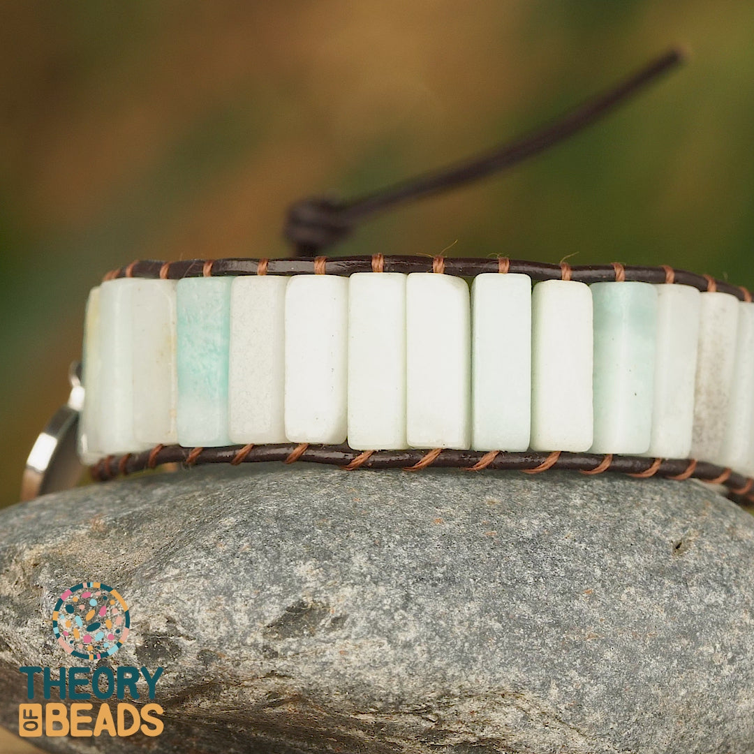 Cool Amazonite Stone Leather Bracelet